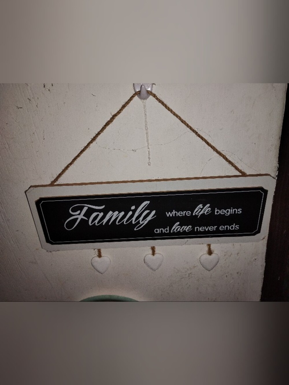 Family Wall Sign - Black and White Heart Hanging Decor
